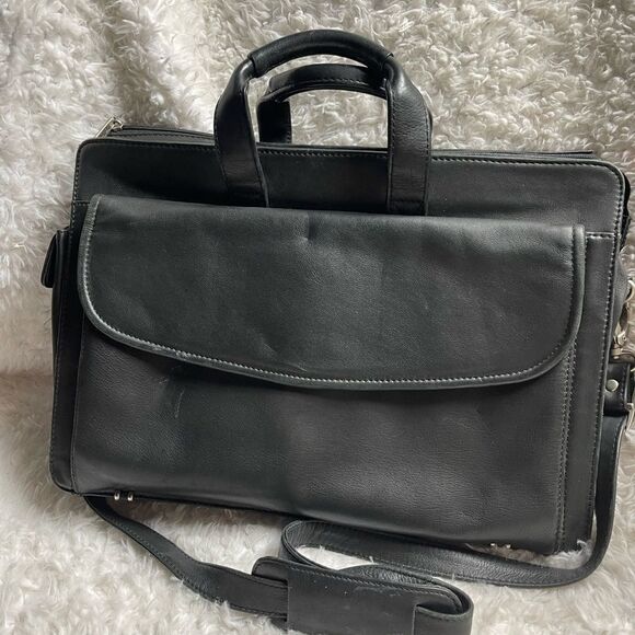 Bellino Black Soft Leather Business office Bag Adjustable Strap - Picture 1 of 13